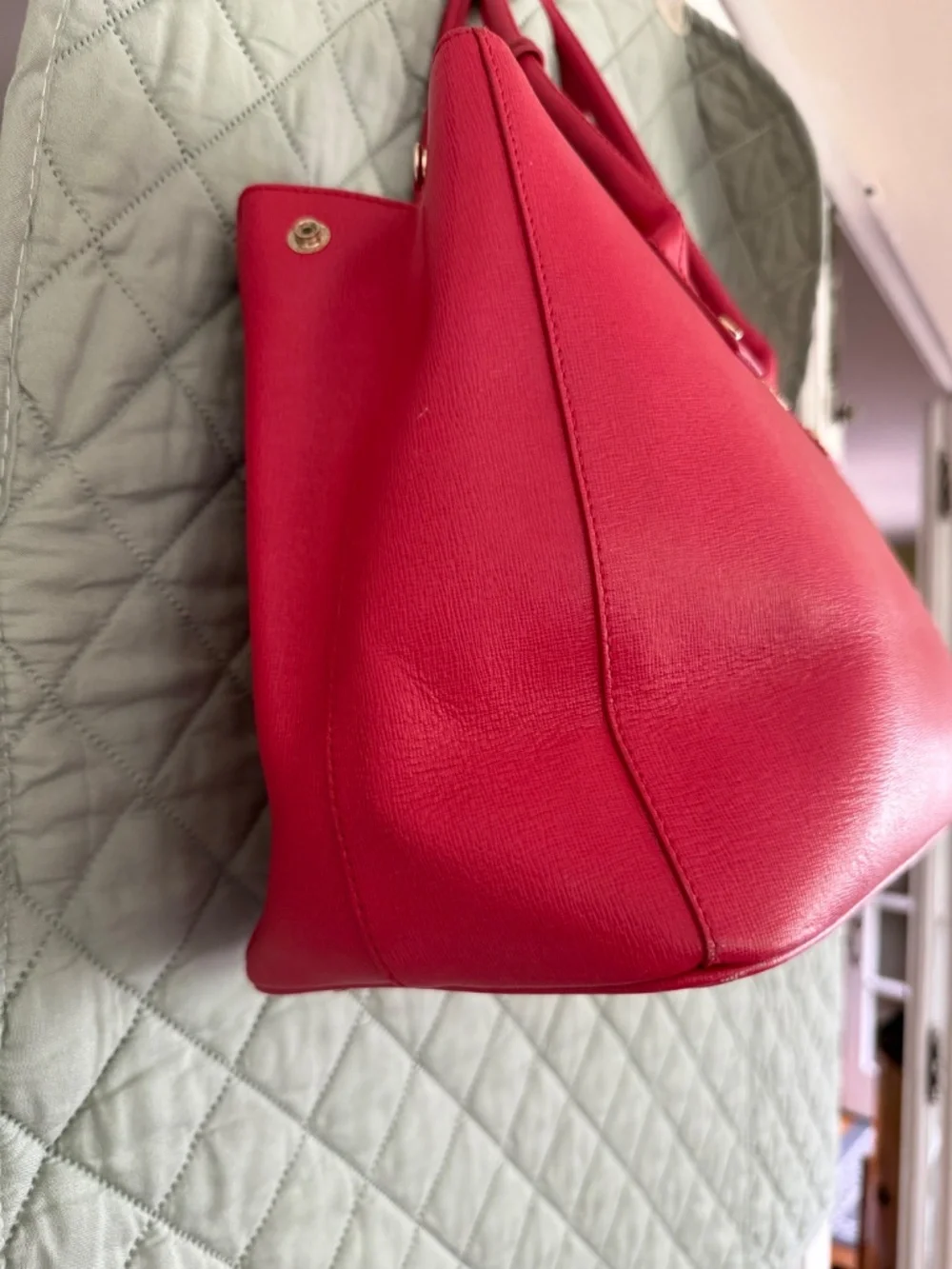 Furla Linda Saffiano Red Leather Top Handle Tote Bag Purse w/ Dustbag EUC